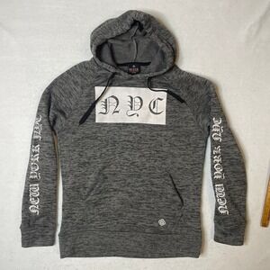 MECCA NYC Hoodie Mens Size L Heather Gray Logo Spell Out Streetwear Pullover‎